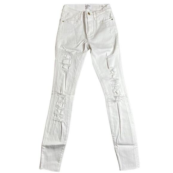 Frame Denim Womens Lehigh Skinny Fit Distressed Frayed‎ Hems Jeans Size 27 New - Picture 1 of 12